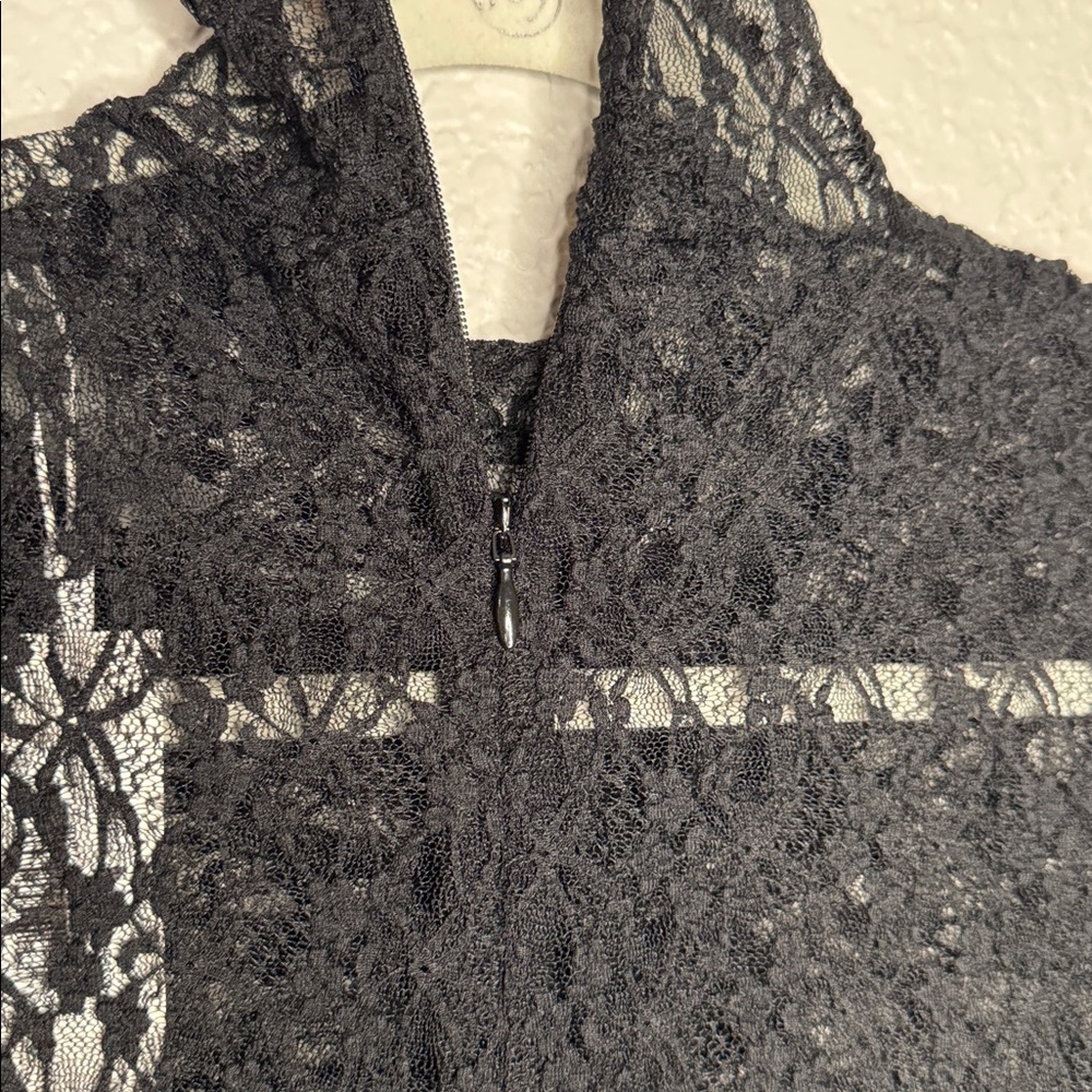 NWT Naked Wardrobe Black Lace Sheer Long Sleeve Bodysuit Large Ruched Mock Neck - Picture 10 of 11